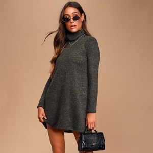 Lulus Alaina Dark Olive Green Long Sleeve Turtleneck Sweater Dress